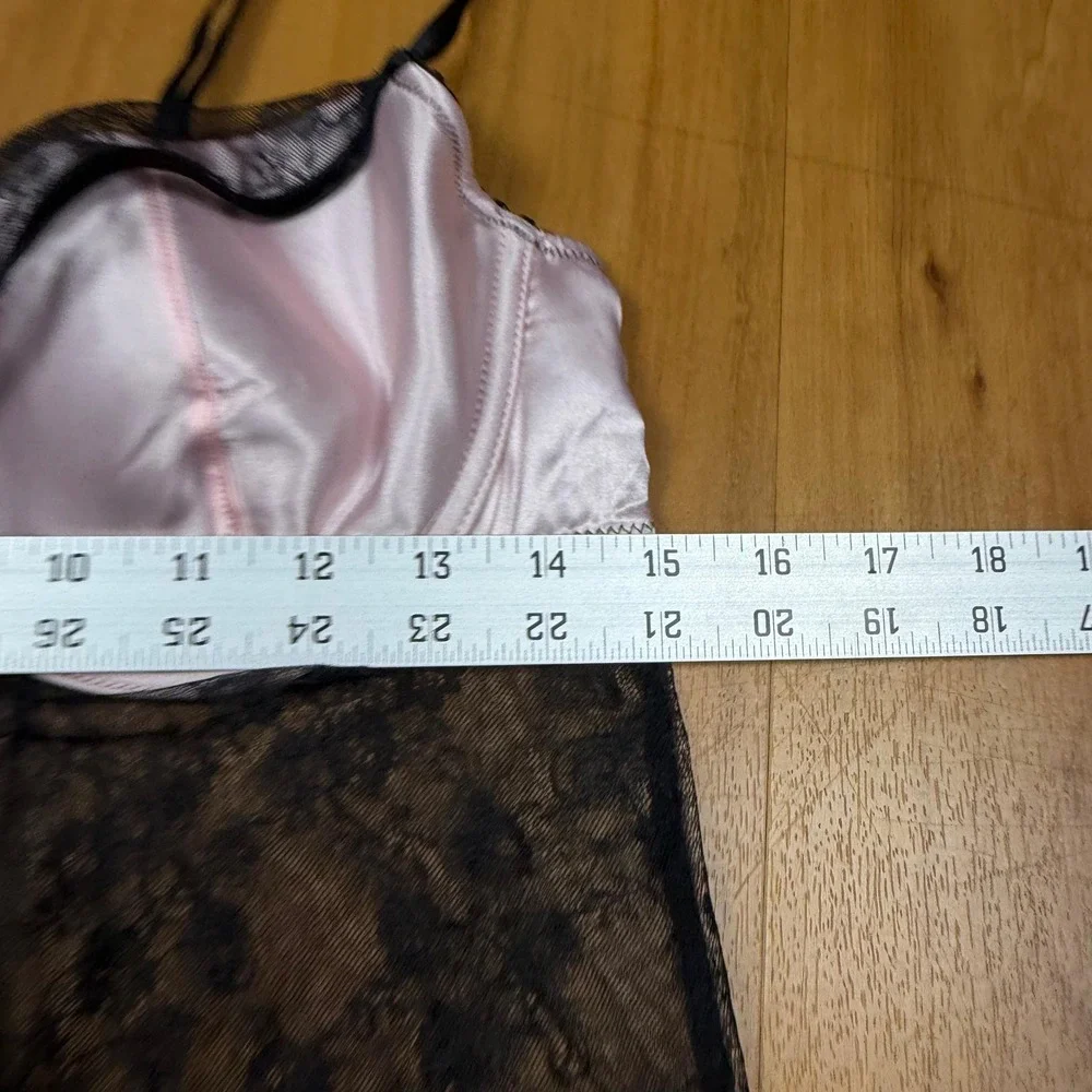 Victoria's Secret Black‎ Pink Lace Underwire Babydoll Chemise Lingerie 36D 03-15